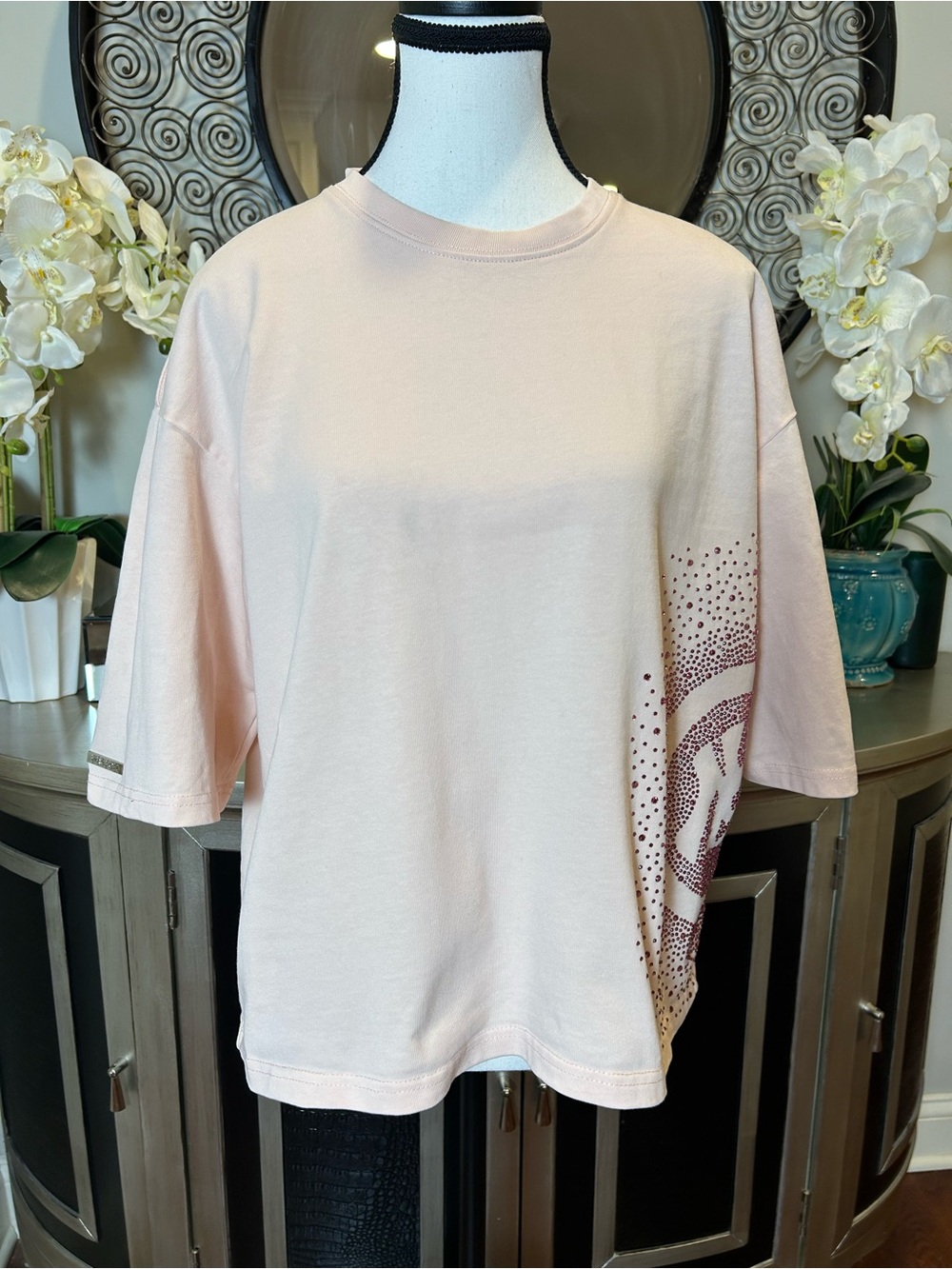WatsonWomen’s Light Pink Short Sleeve w/ rhinestone embellished Logo Tee